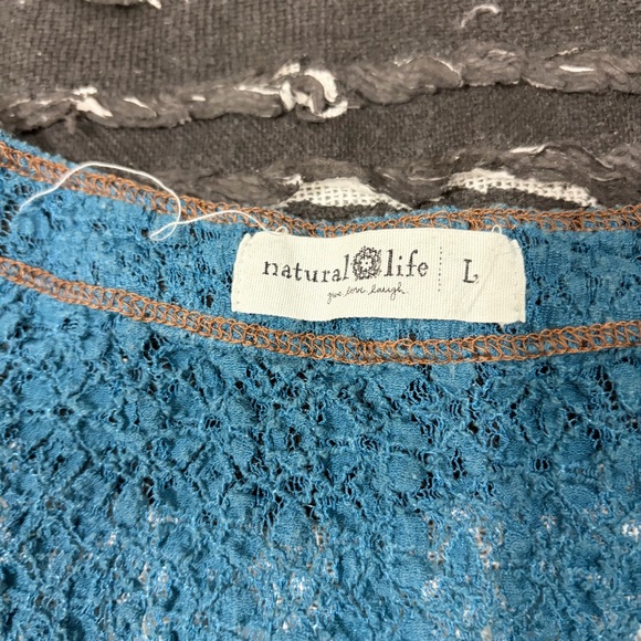 Natural Life Ashley Lace Top Blue Sz Large Forest Fairy Semi Sheer Cottagecore - Picture 5 of 8